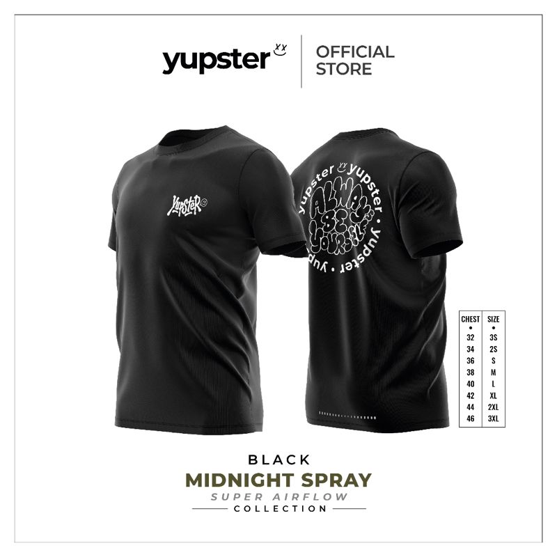 Yupster Running T-shirt - Super Airflow Collection - Midnight Spray Black เสื้อวิ่งน้ำหนักเบา